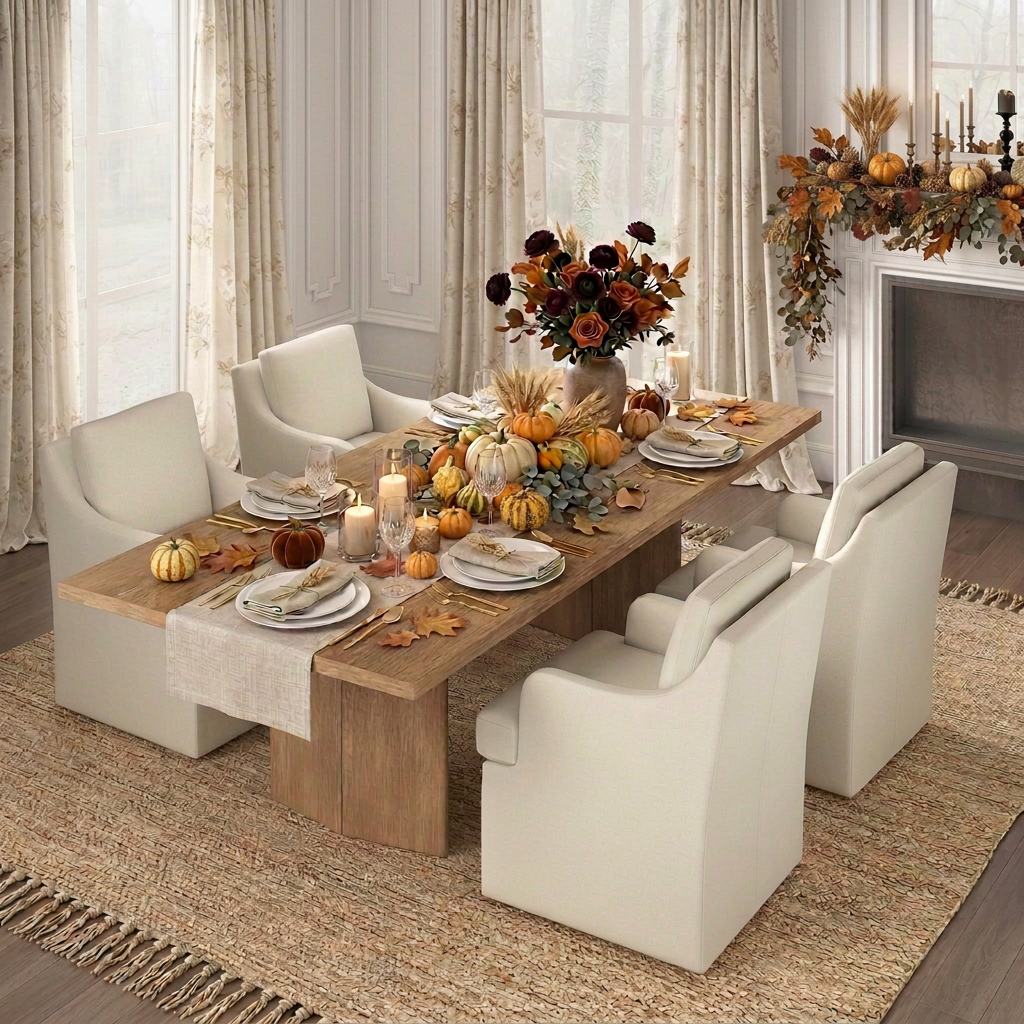 Modern Upholstered Dining Chairs in Beige - Set of 4