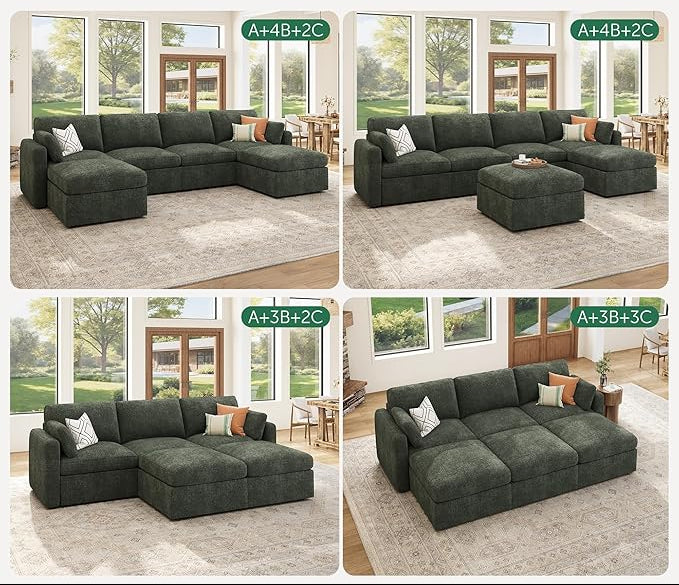 HONBAY Modular Sectional Sofa with Storage Seats - Green Chenille