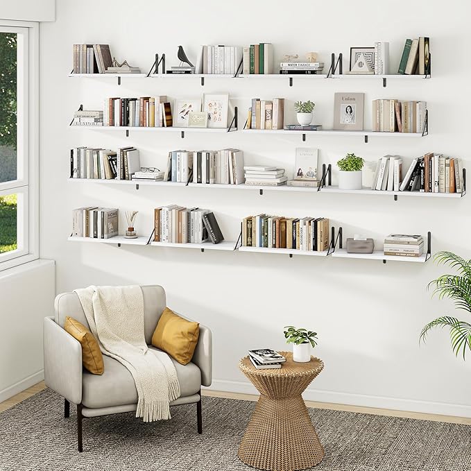 Set of 3 - 48" Wall Mounted Bookshelves in White