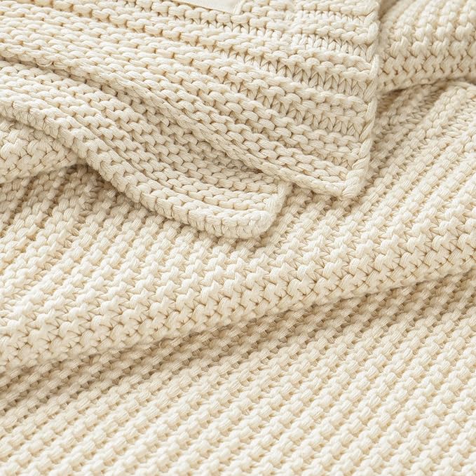 Super Soft Organic Cotton Chunky Knit Blanket in Vanilla