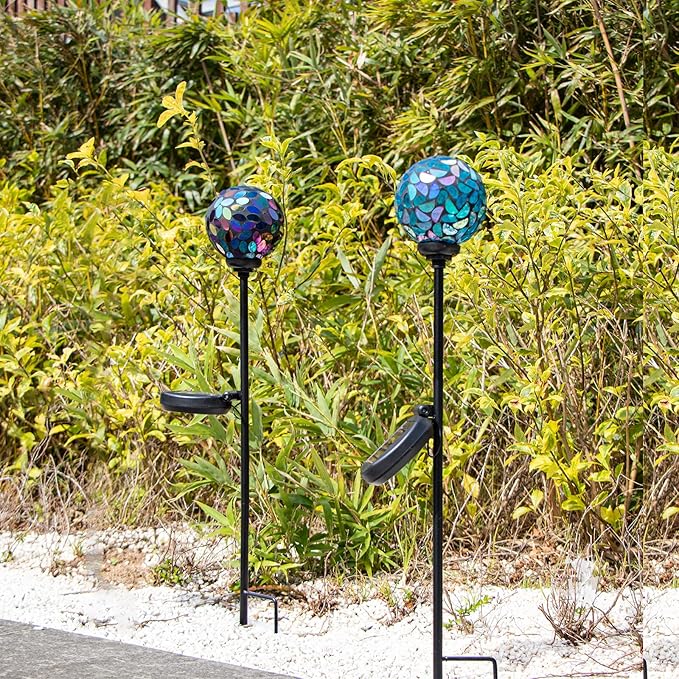 Set of 2 Mosaic Solar Lights - Blue/Purple