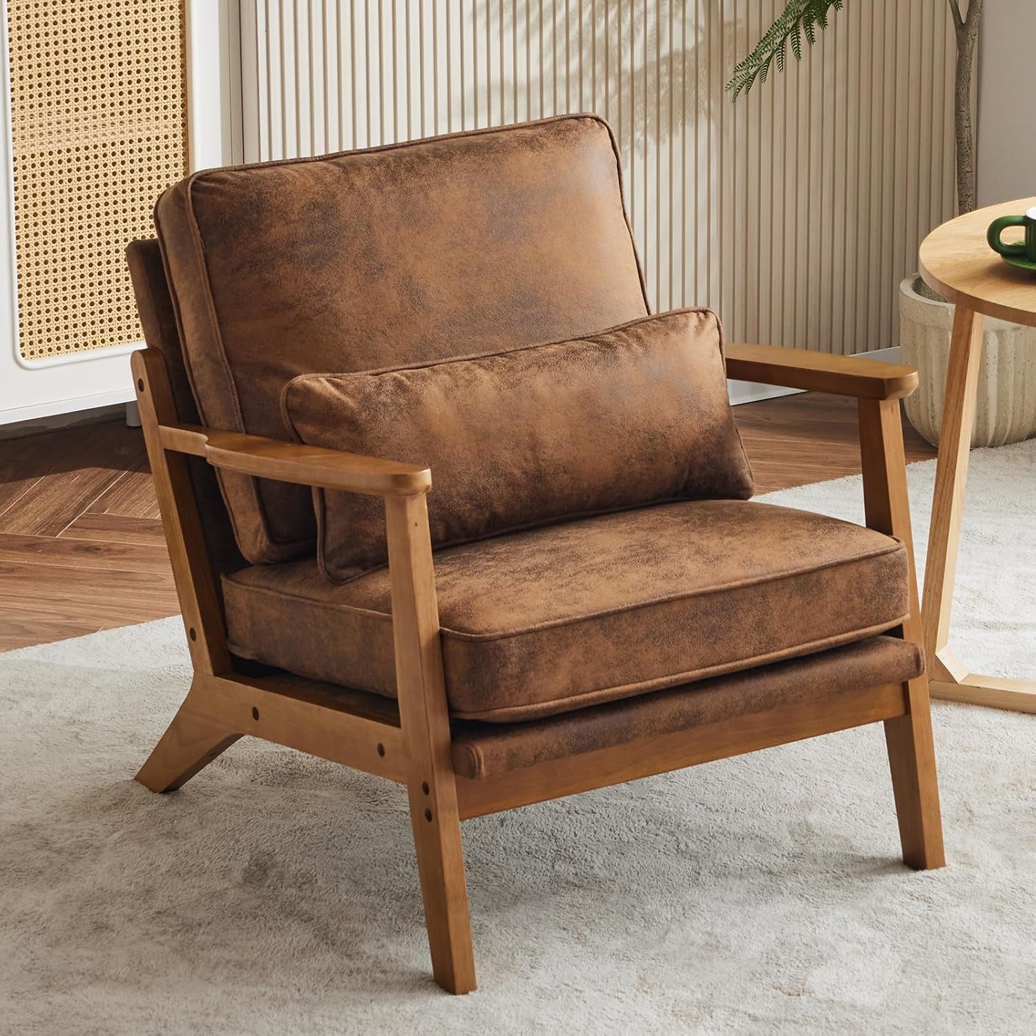 Mid-Century Modern Suede Upholstered Accent Chair - Set of 2
