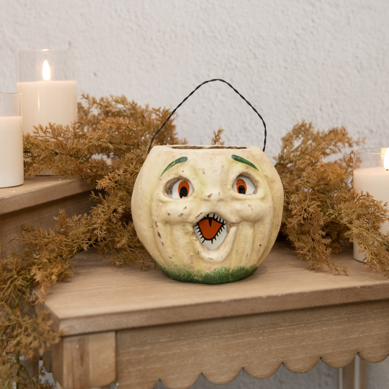 Vintage White Resin Mache Jack-O-Lantern Choir Boy Candy Buckets