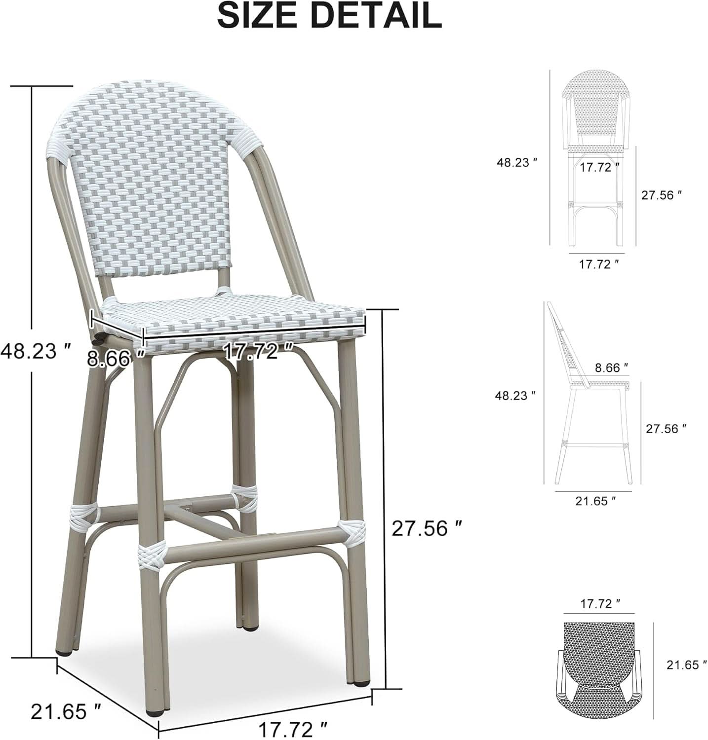 French Style Indoor/Outdoor Bar Stools - Set Of 2, White