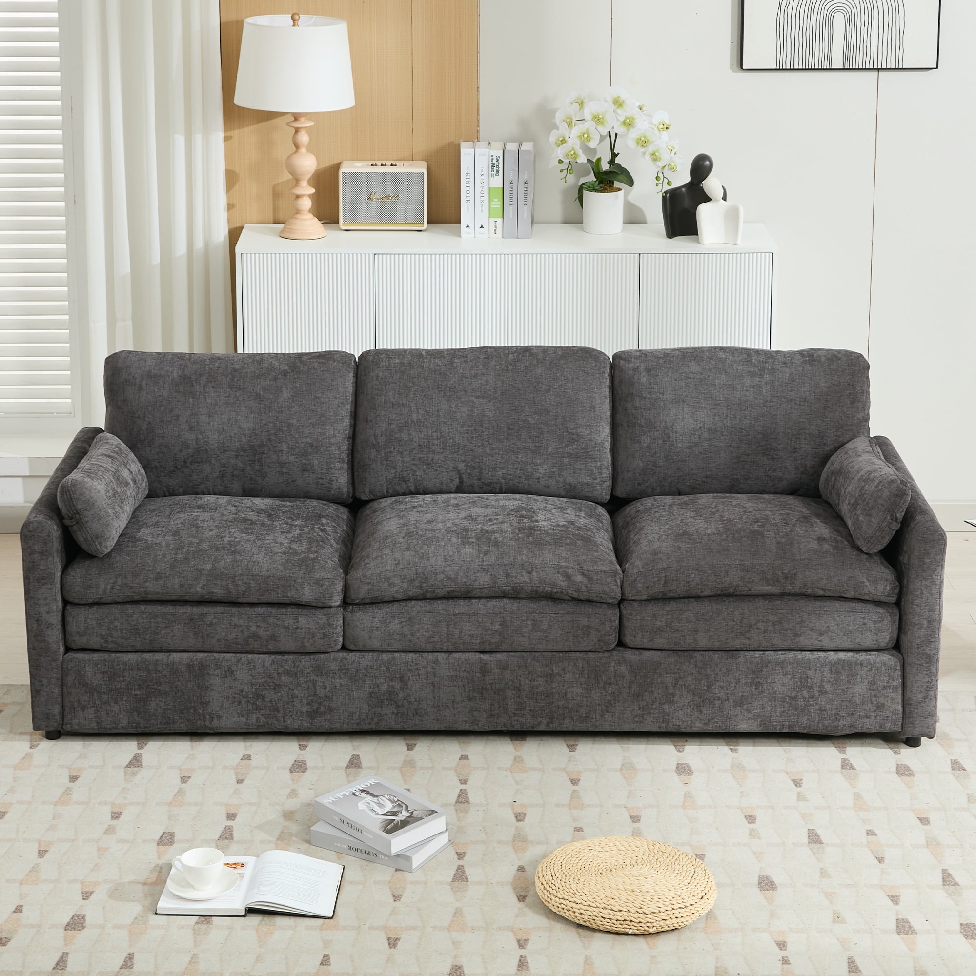 Cozy Upholstered Oversized 3-Seater Cloud Sofa in Dark Gray