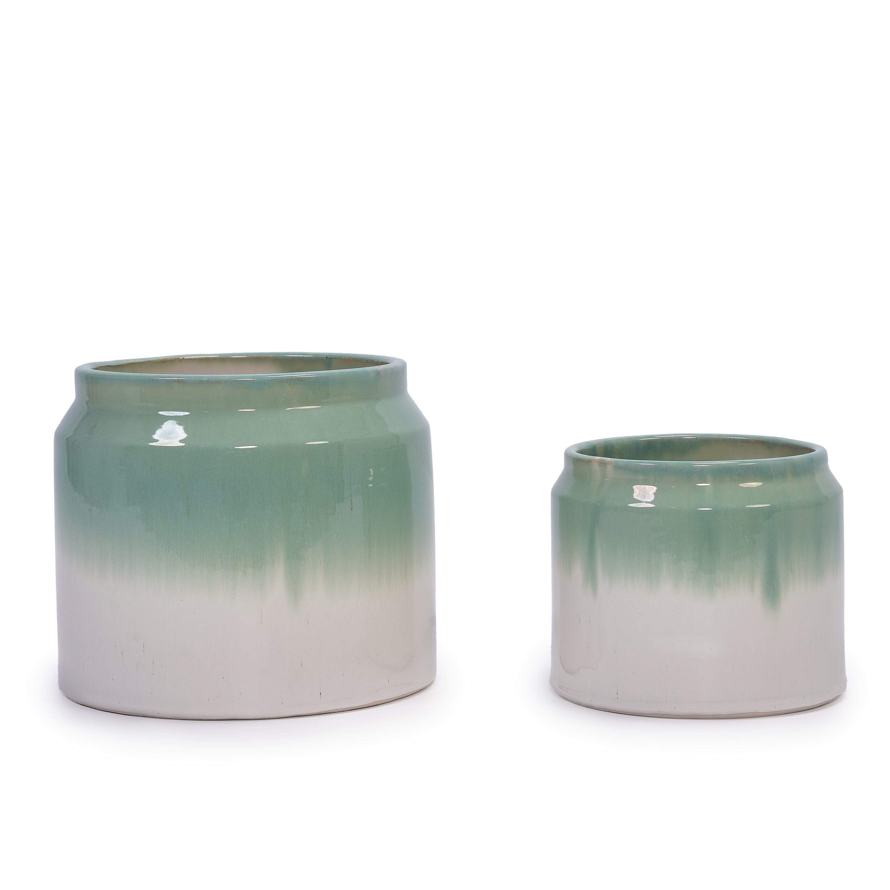 Set of 2 Gradient Ceramic Flowerpots - White/Green