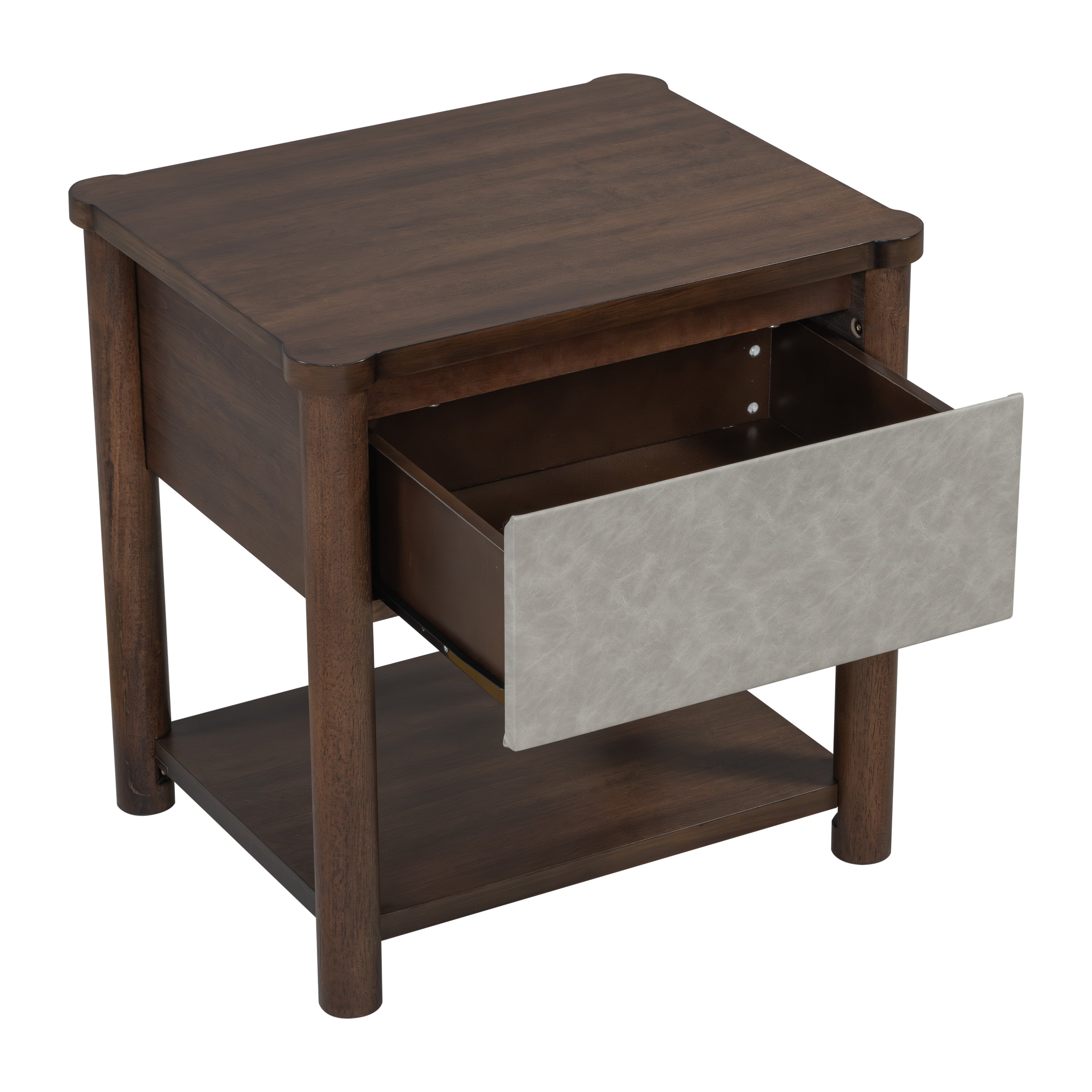 Modern King Bed Frame Set with 2 Nightstands - Gray/Walnut