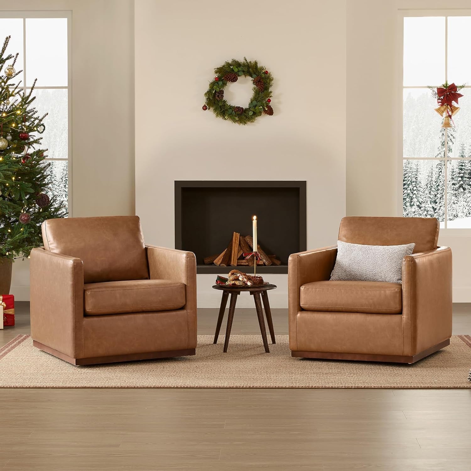 Genuine Leather Swivel Accent Chair