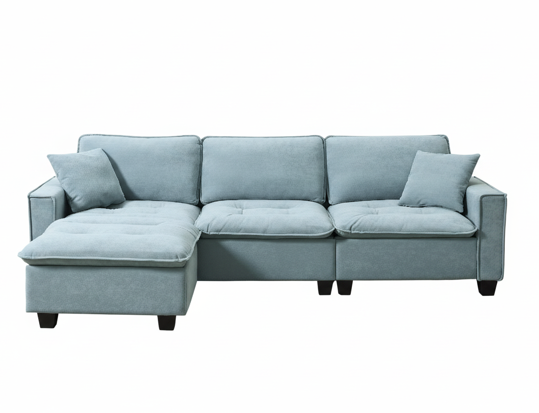 Modern Reversible Sofa Sectional in Sky Blue