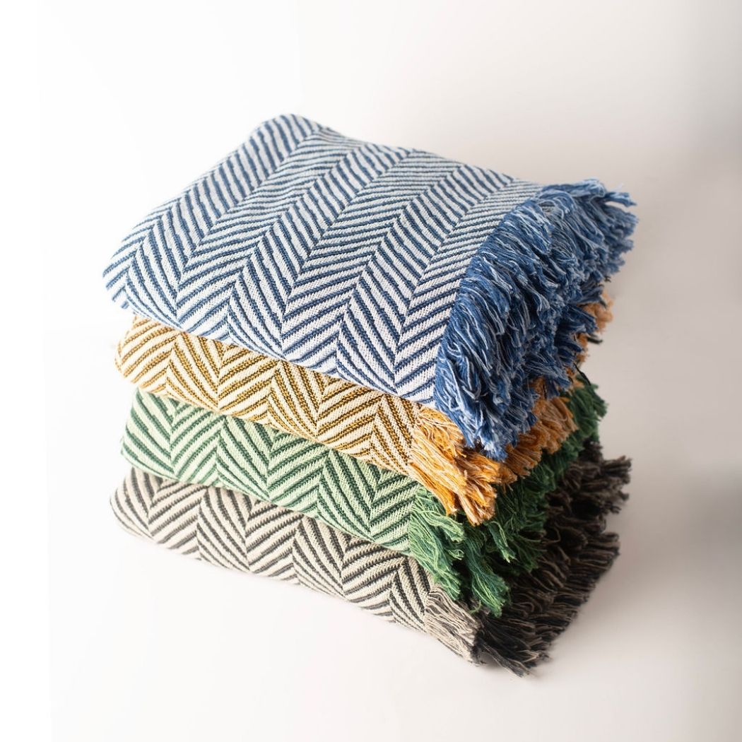 Green Herringbone Jacquard Woven Throw