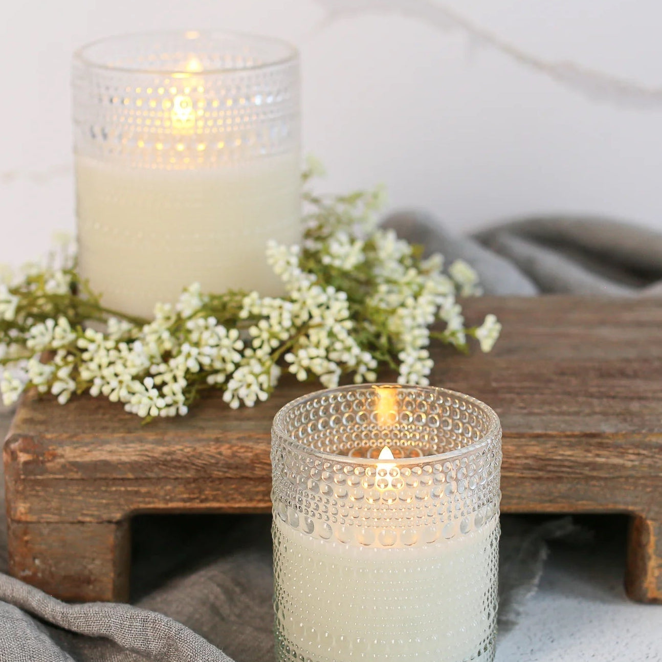 Clear Hobnail Glass 3D Flame LED Candles - 2 Sizes