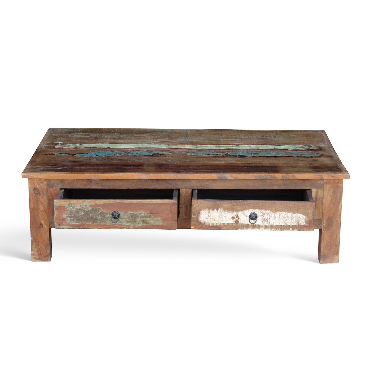 Reclaimed Wood Coffee Table With Double Drawers