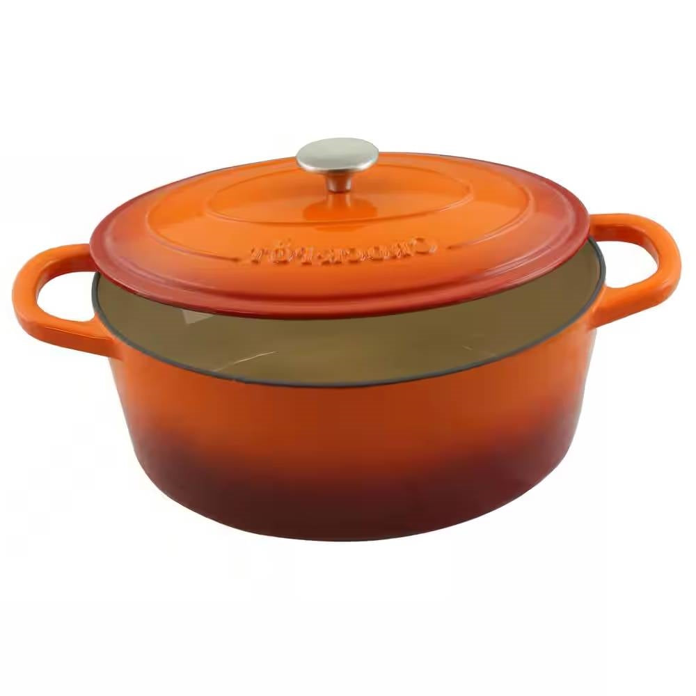 7-Quart Enameled Orange Cast Iron Dutch Oven with Lid