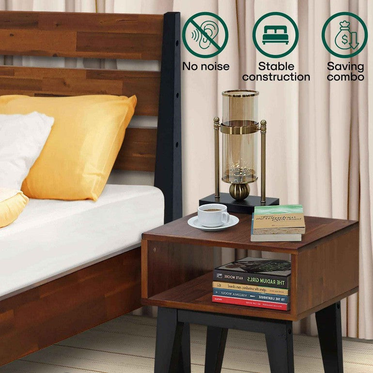 Emery Bed Frame & Nightstand Set - Acacia Solid Wood in Walnut, or Americano