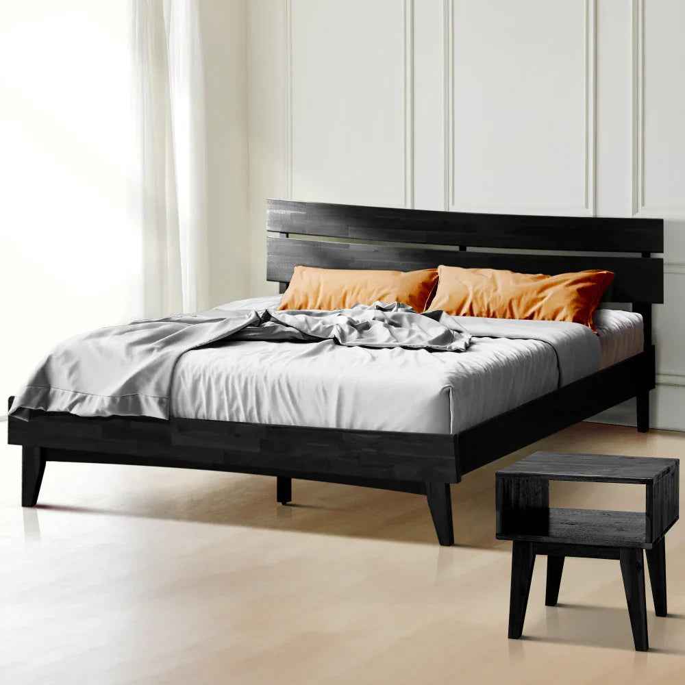 Aurora Acacia Bed Frame & Nightstand Set - 2 Finishes