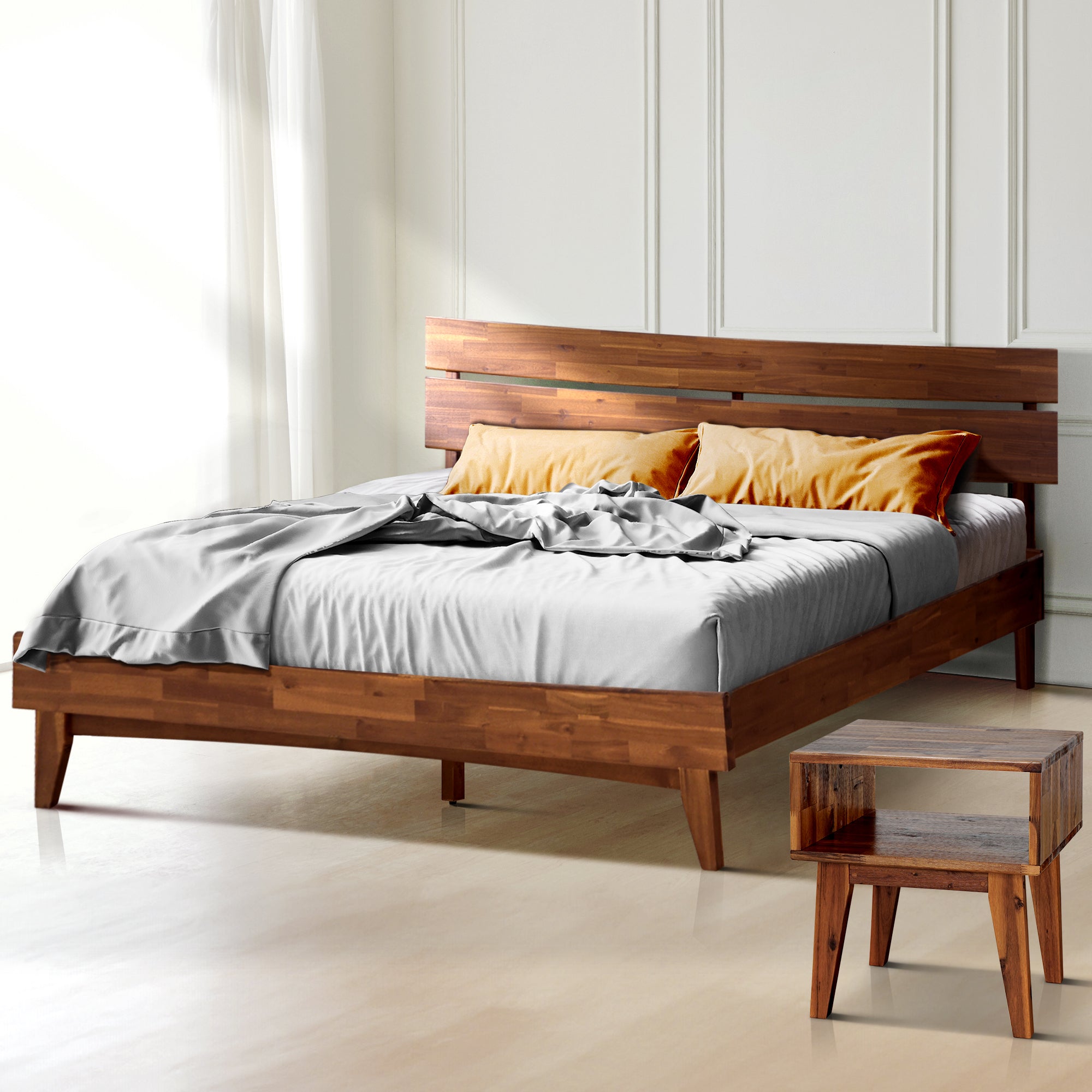 Aurora Acacia Bed Frame & Nightstand Set - 2 Finishes
