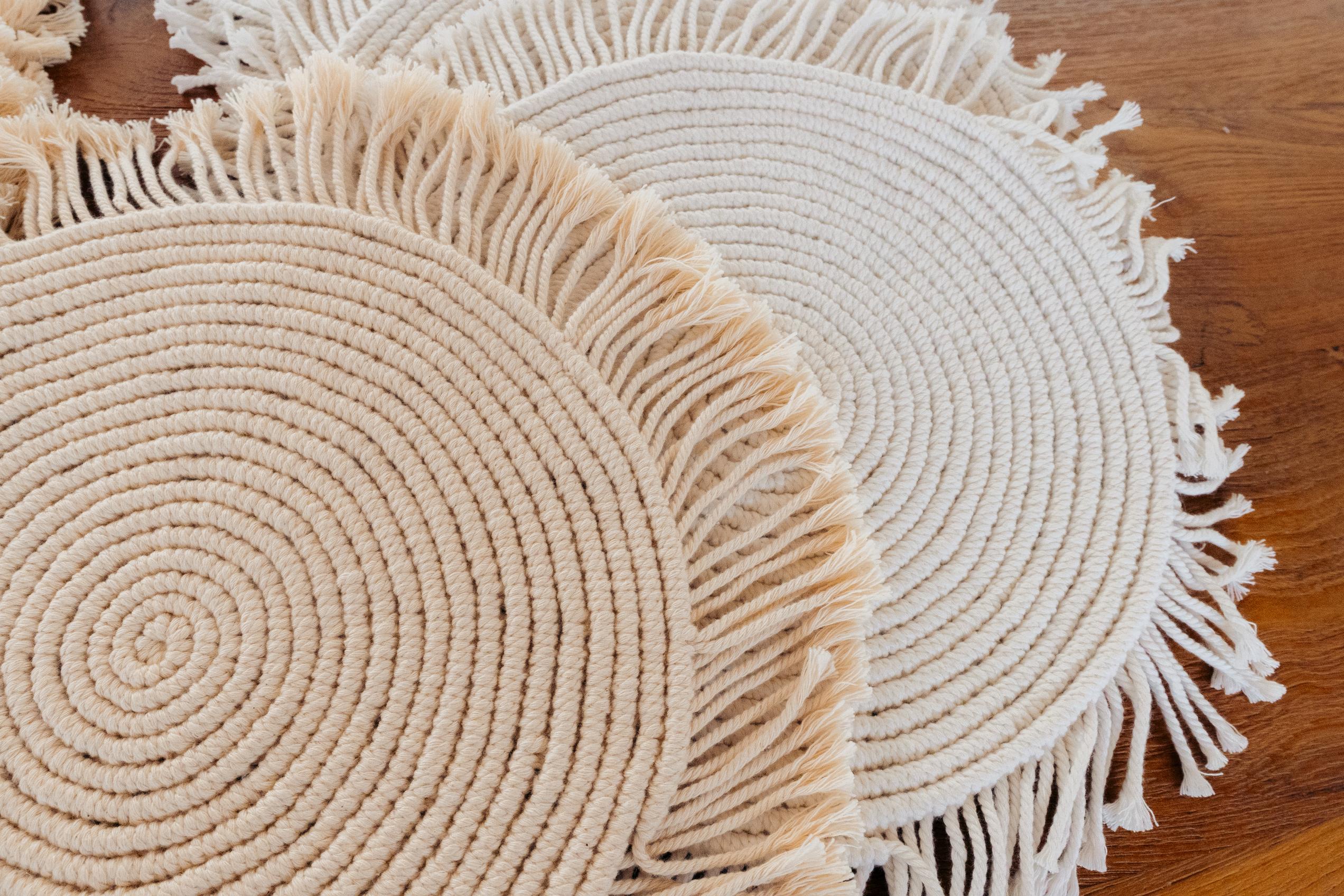 Round Macrame Placemat and Coaster Set for 4 - 2 Colors