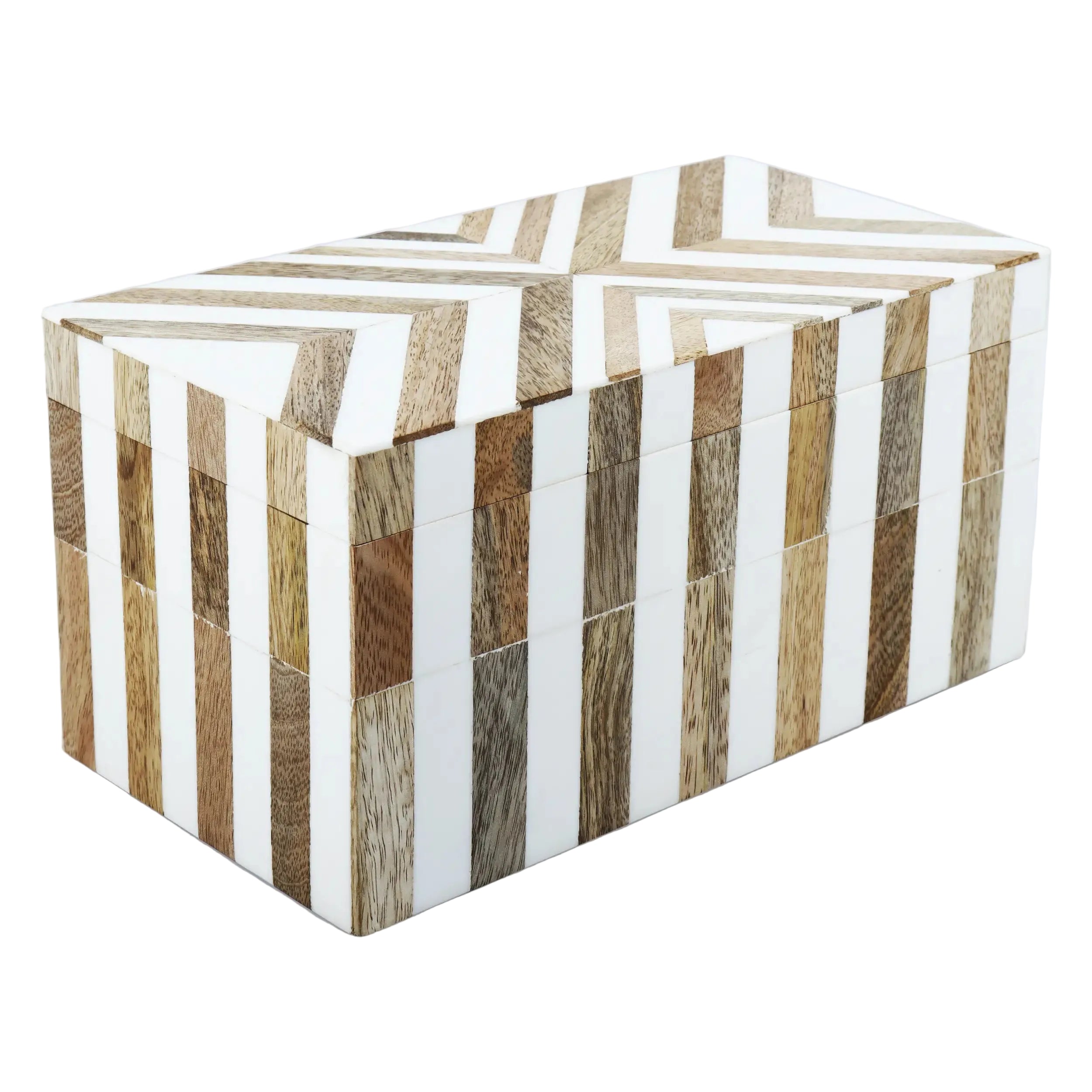 Marquet Chevron Resin & Wood Inlay Decorative Box - 8 Sizes