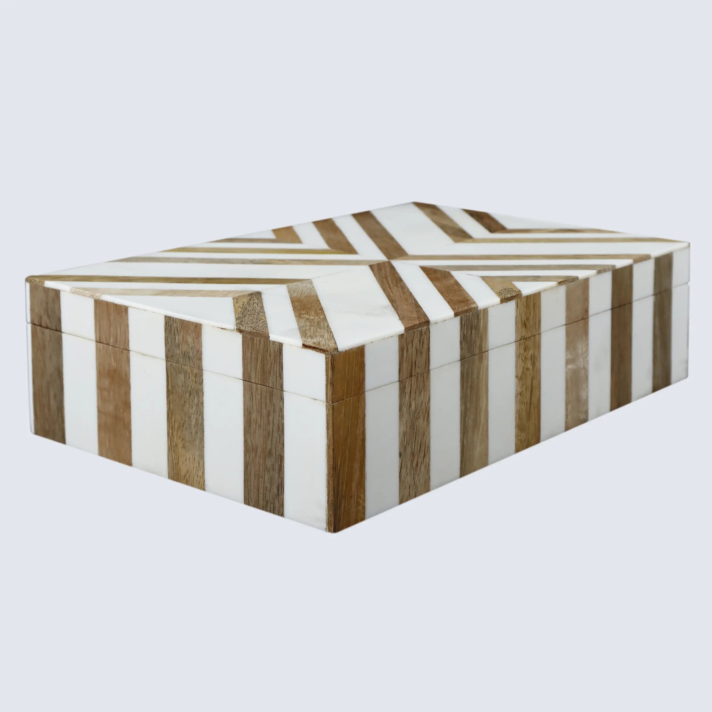Marquet Chevron Resin & Wood Inlay Decorative Box - 8 Sizes