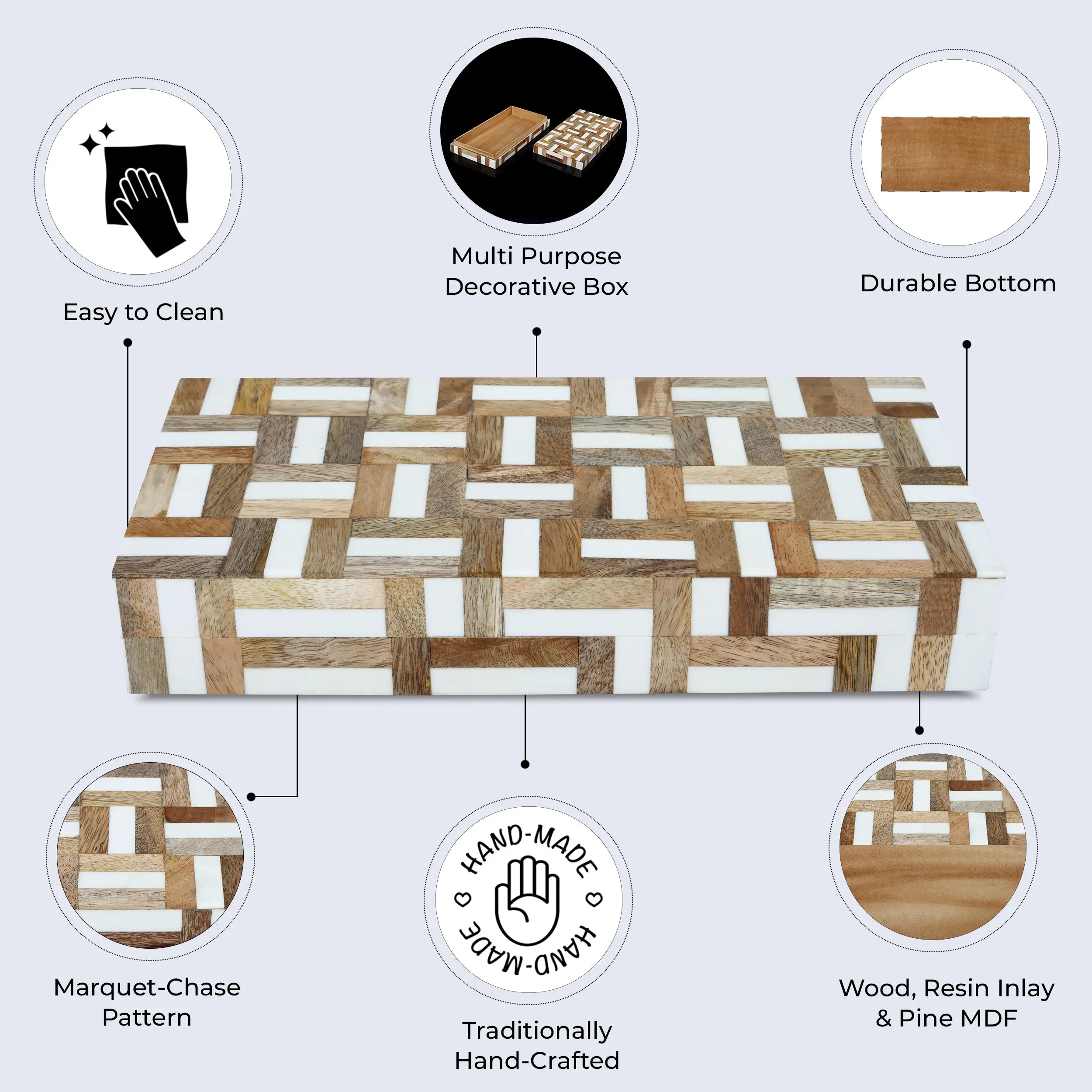 Marquet Handmade Resin & Wood Decorative Boxes- Multiple Sizes