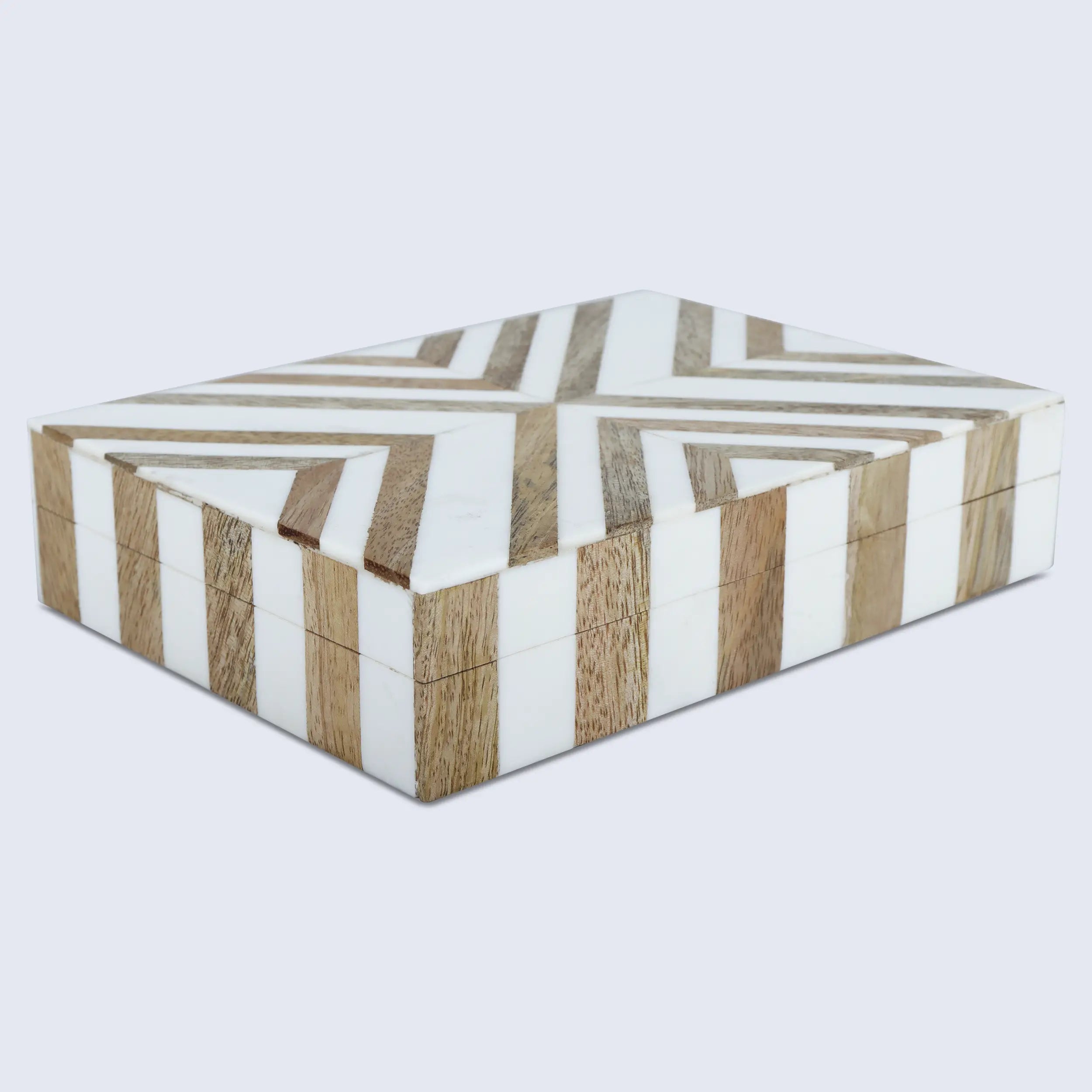 Marquet Chevron Resin & Wood Inlay Decorative Box - 8 Sizes
