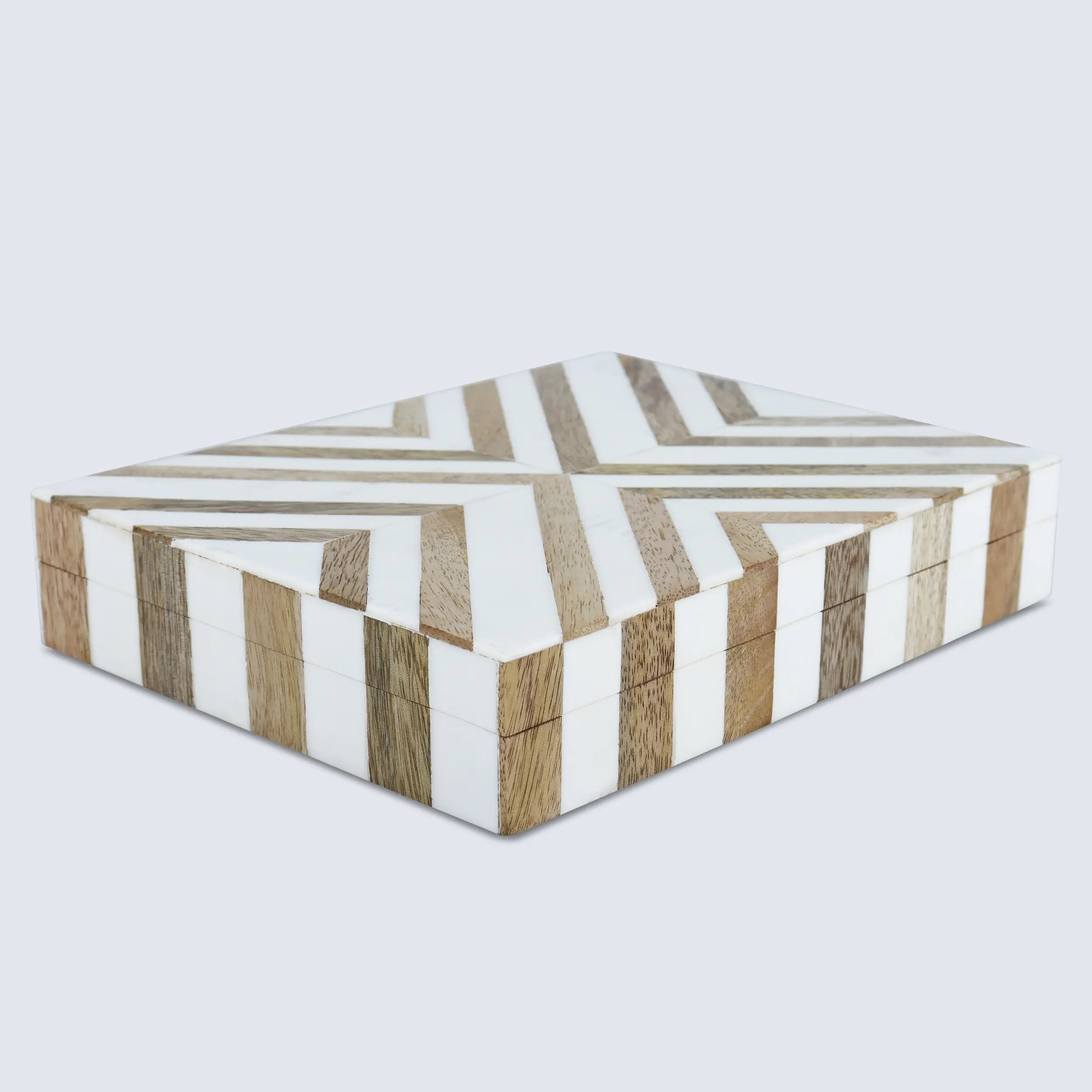 Marquet Chevron Resin & Wood Inlay Decorative Box - 8 Sizes