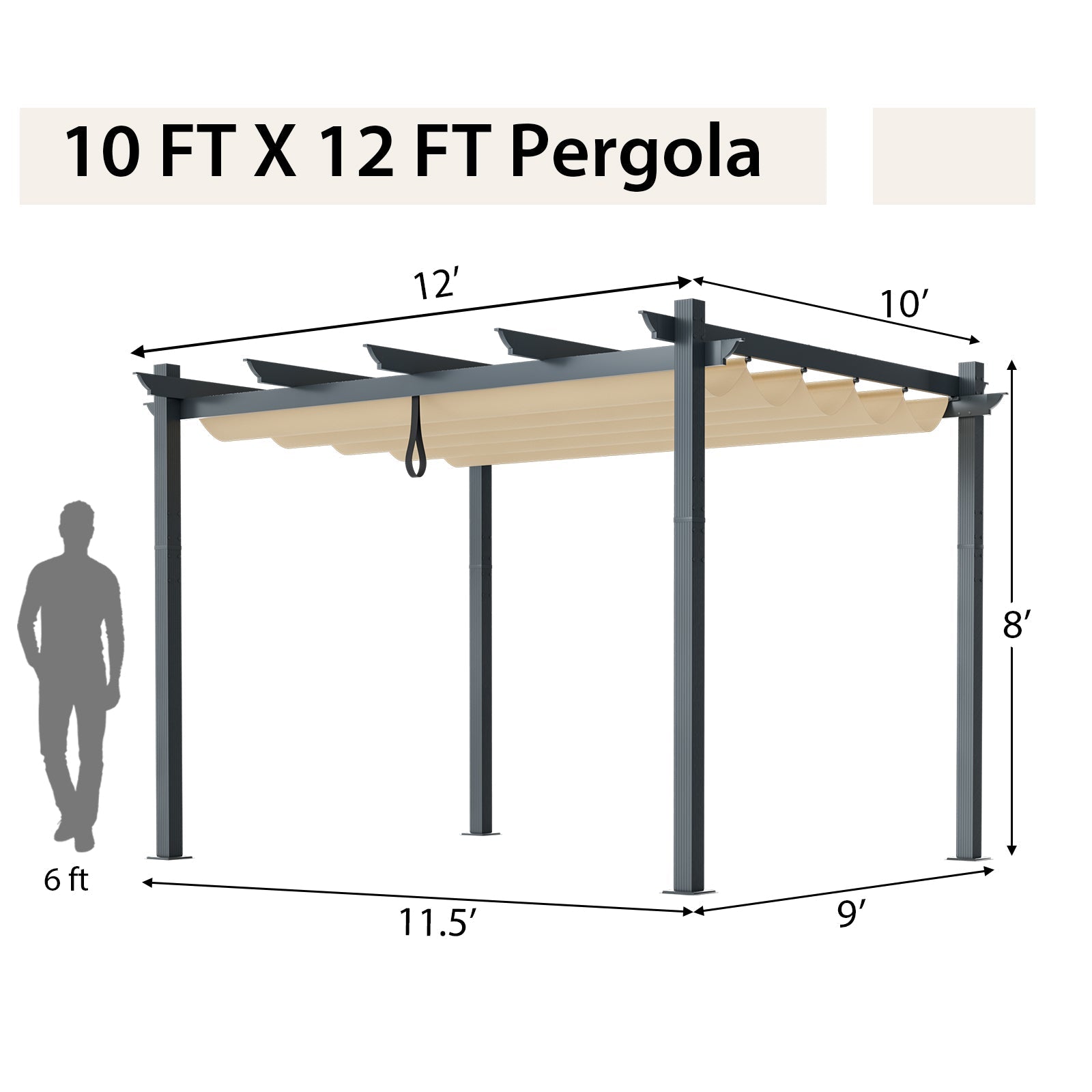 10 x 12 Feet Outdoor Pergola with Retractable Canopy - 3 Colors