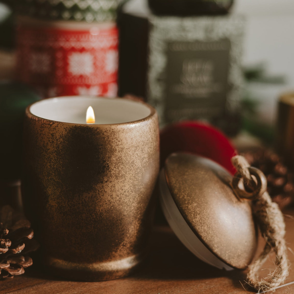 Holiday Soy Candle - Antique Gold Bell Jar - 13.5 oz