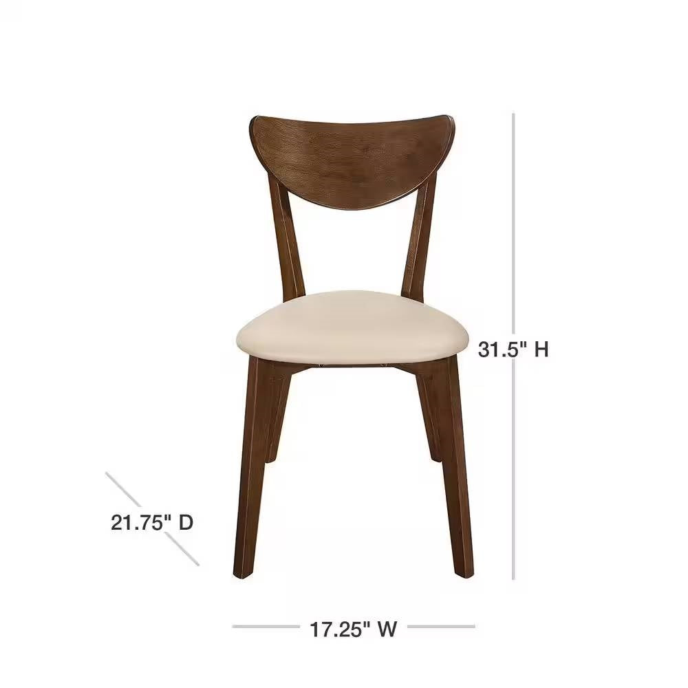 Set of 2 - Mid-Century Modern Wood Dining Chairs with Faux Leather Seat
