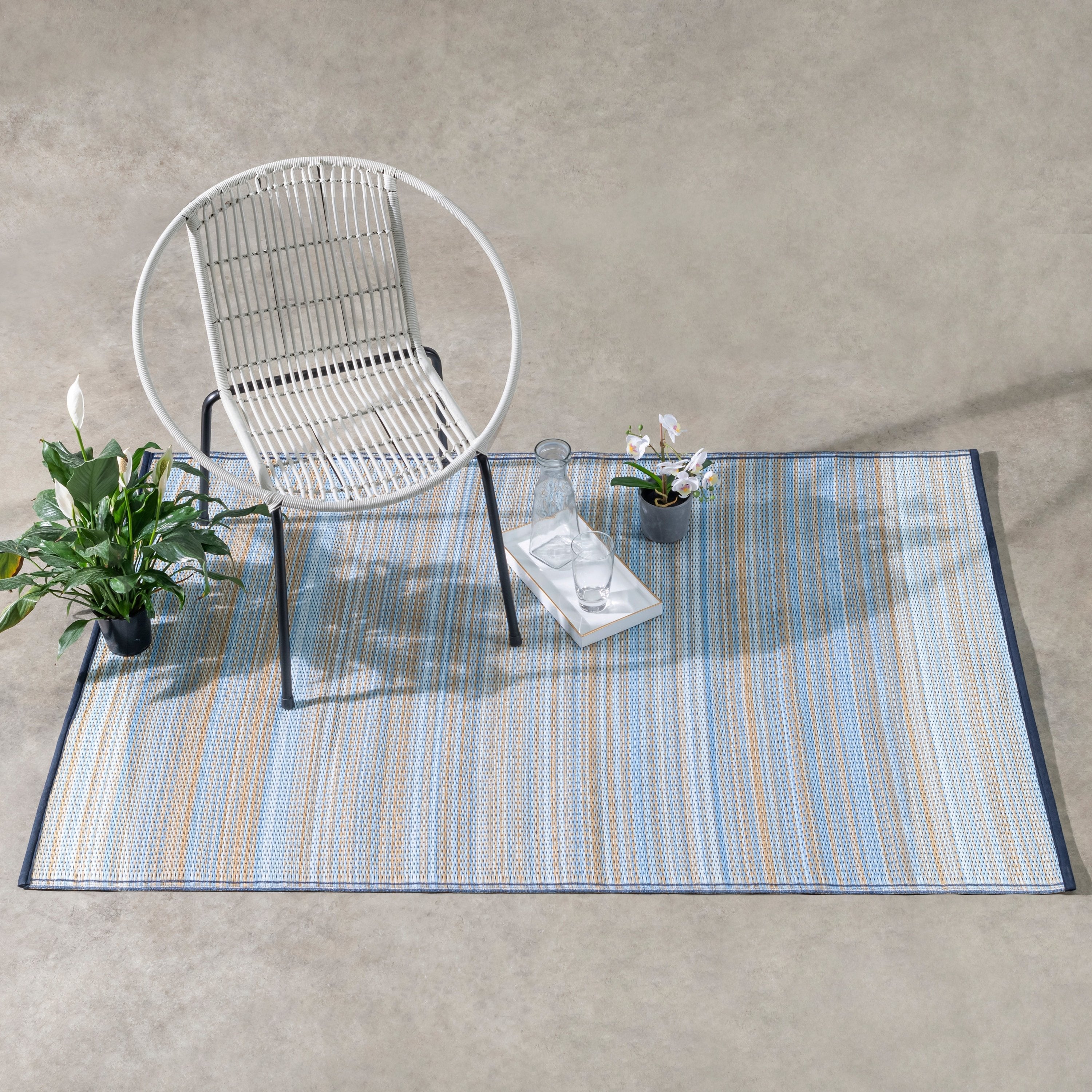 Cancun Shadow - Reversible Blue Outdoor Rug