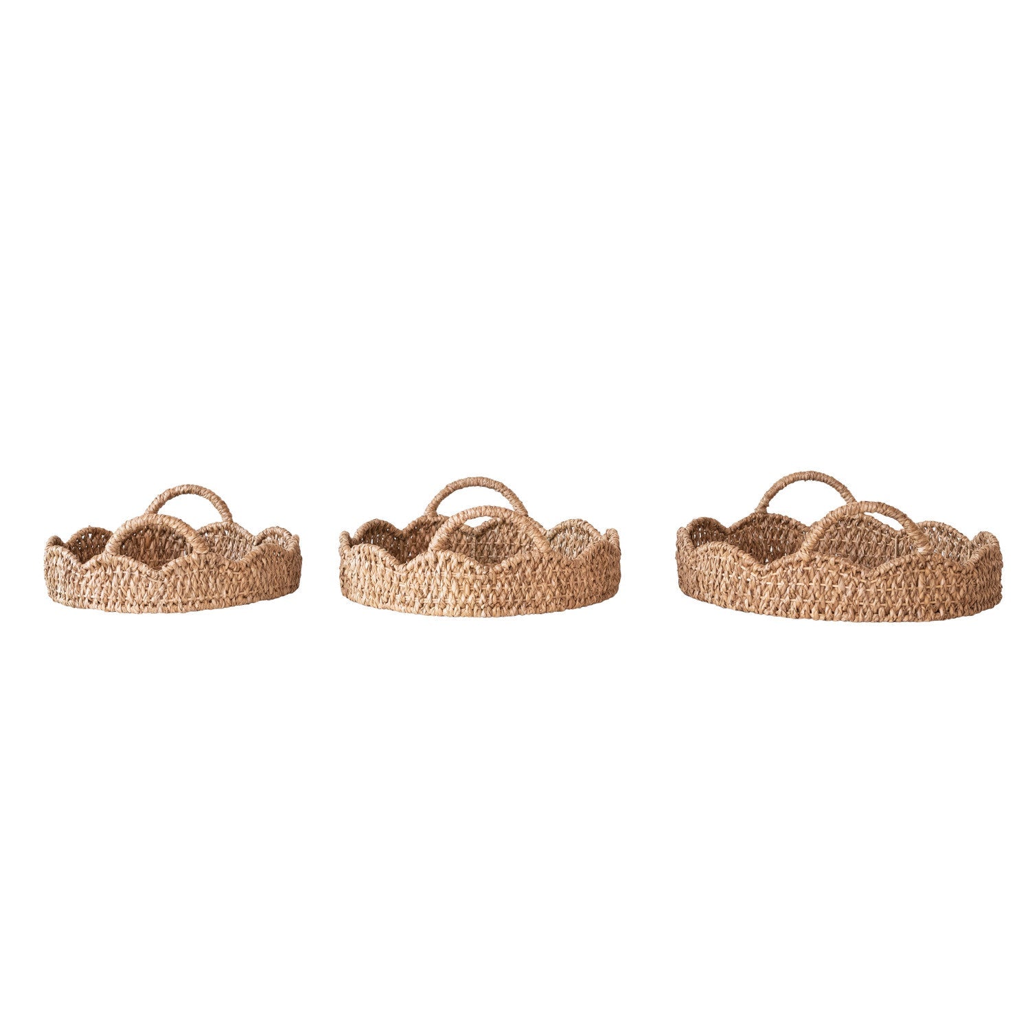 Braided Bankuan & Rattan Scalloped Tray with Handles - 3 Sizes