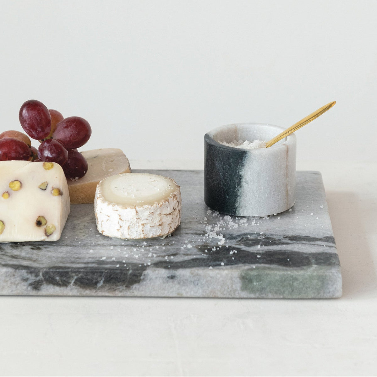 Marble Salt Cellar with Brass Spoon