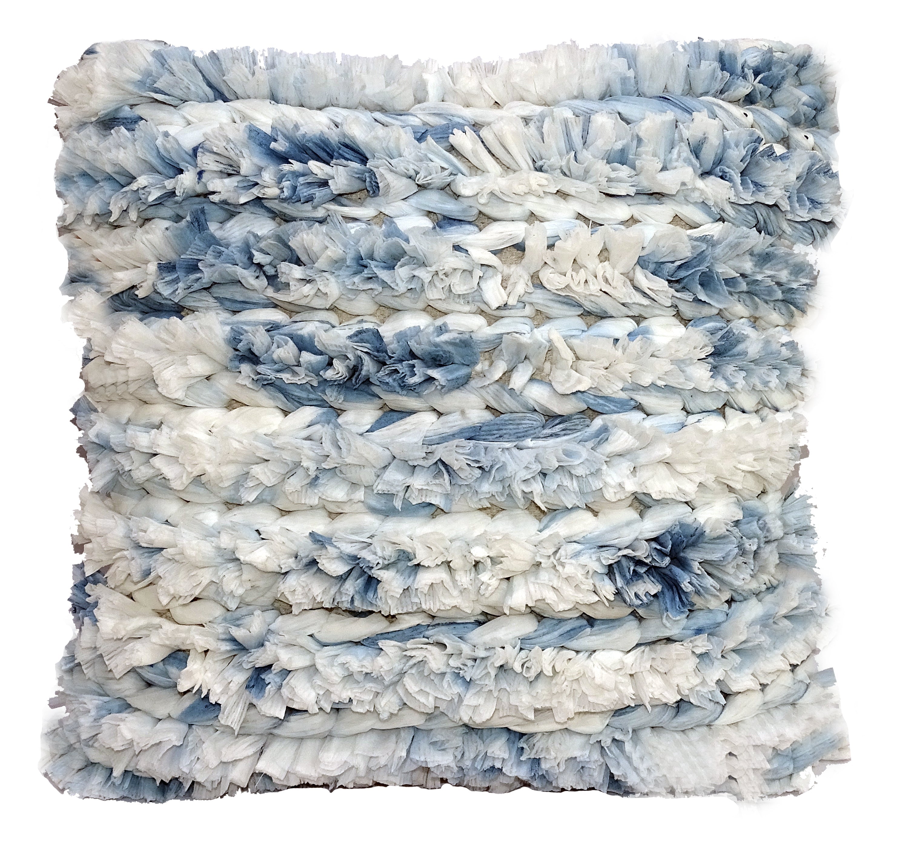 Blue & White Furry Stripe Pillow Cover- 22 X 22 inch