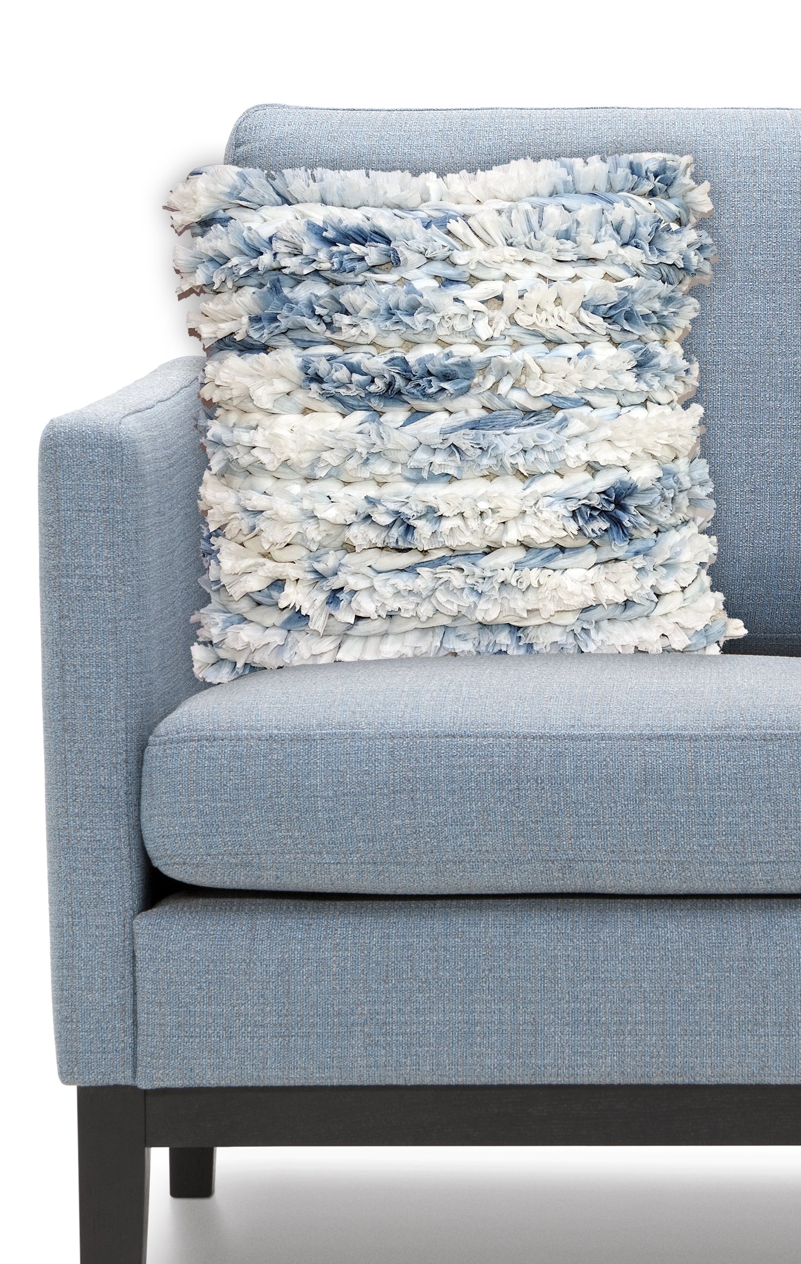 Blue & White Furry Textured Throw Pillow