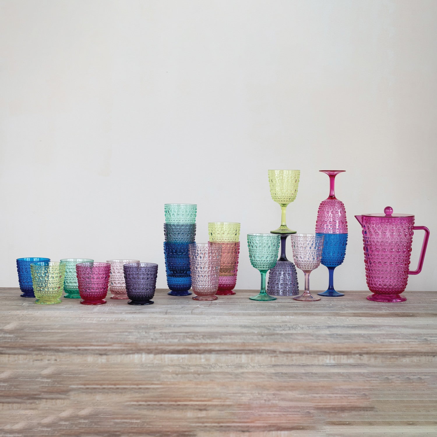 Acrylic Footed Hobnail Drinking Glass - 6 Colors