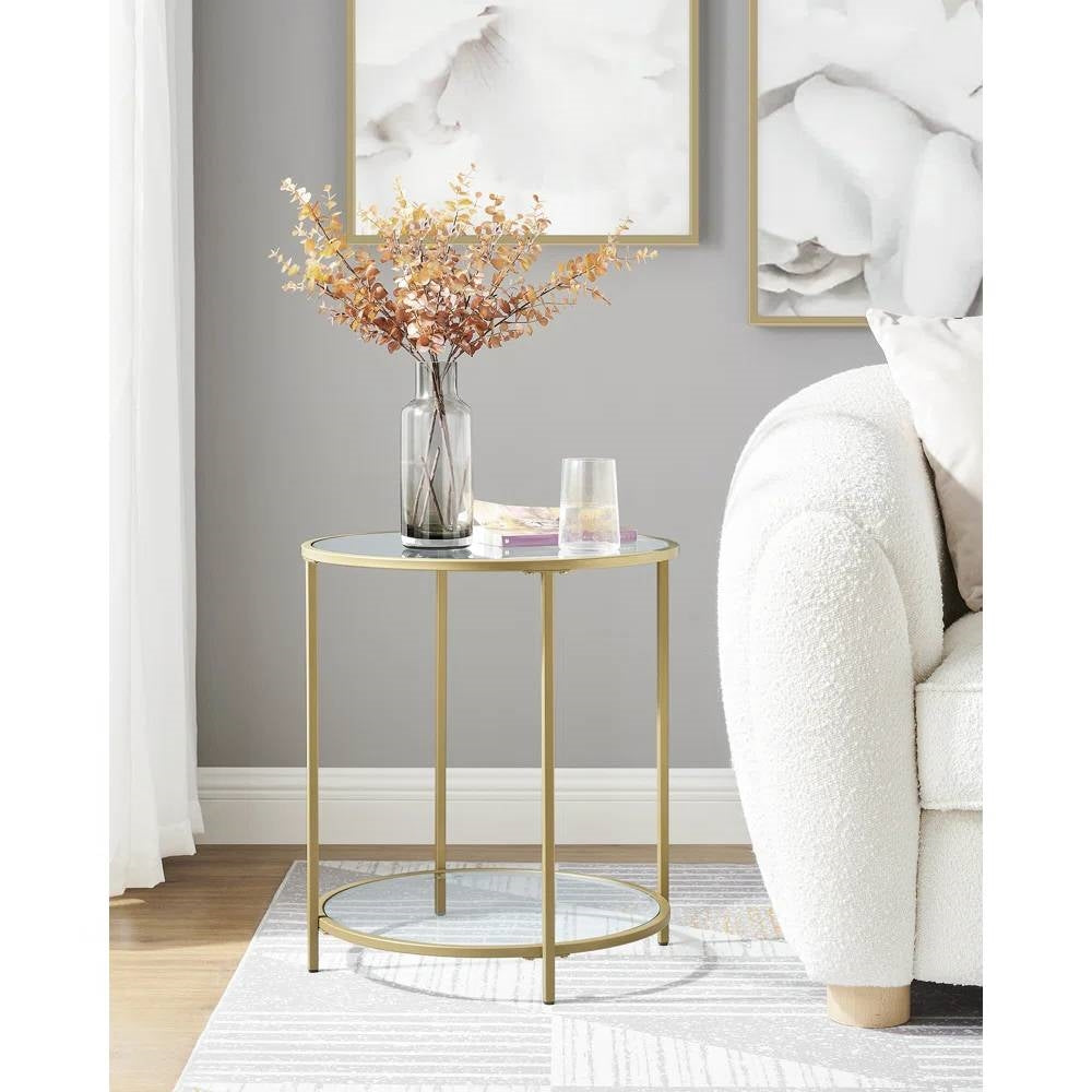 Modern Glass Top Metal End Table/Nightstand in Gold