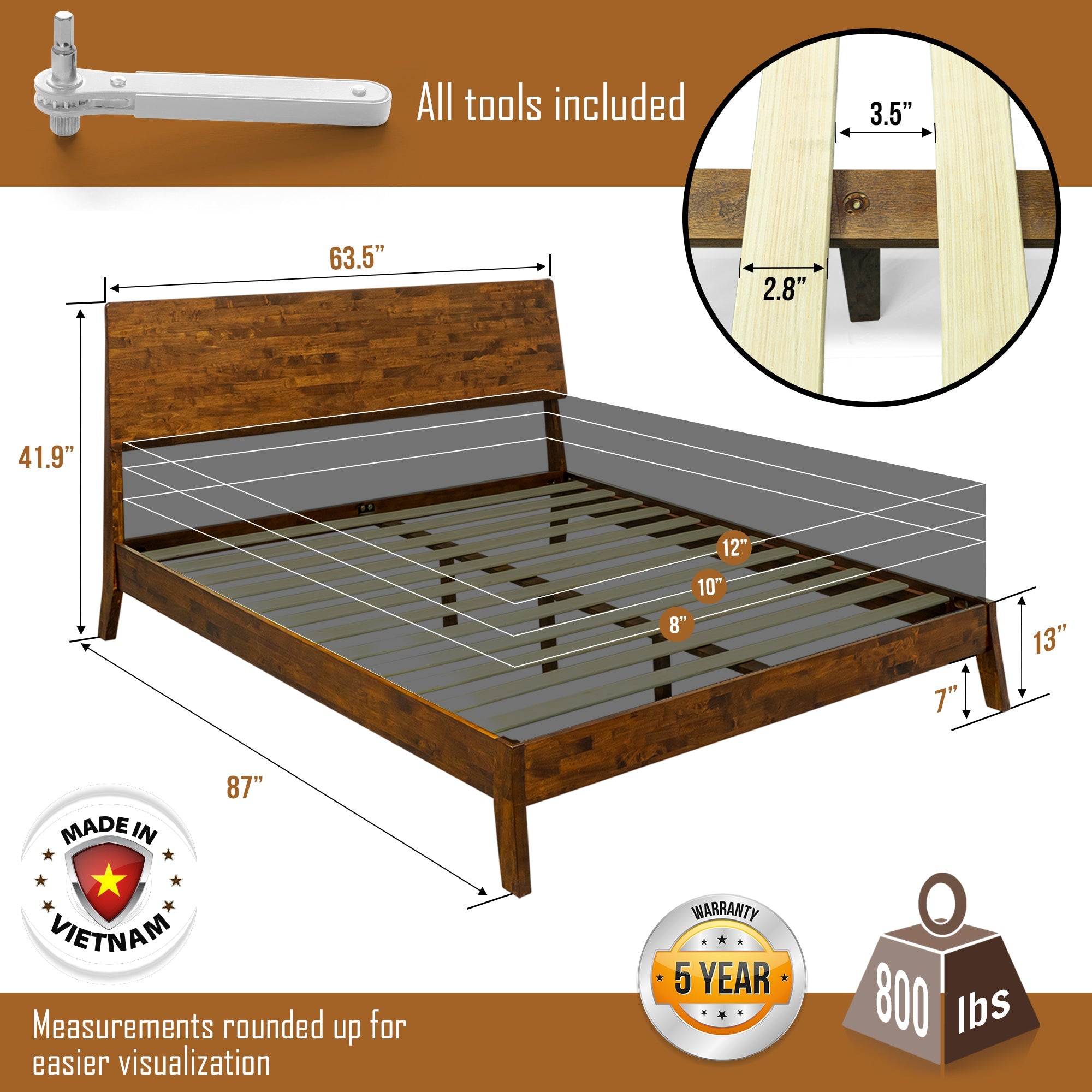 Serenity Deluxe Acacia Wood Platform Bed Frame - Multiple Finishes