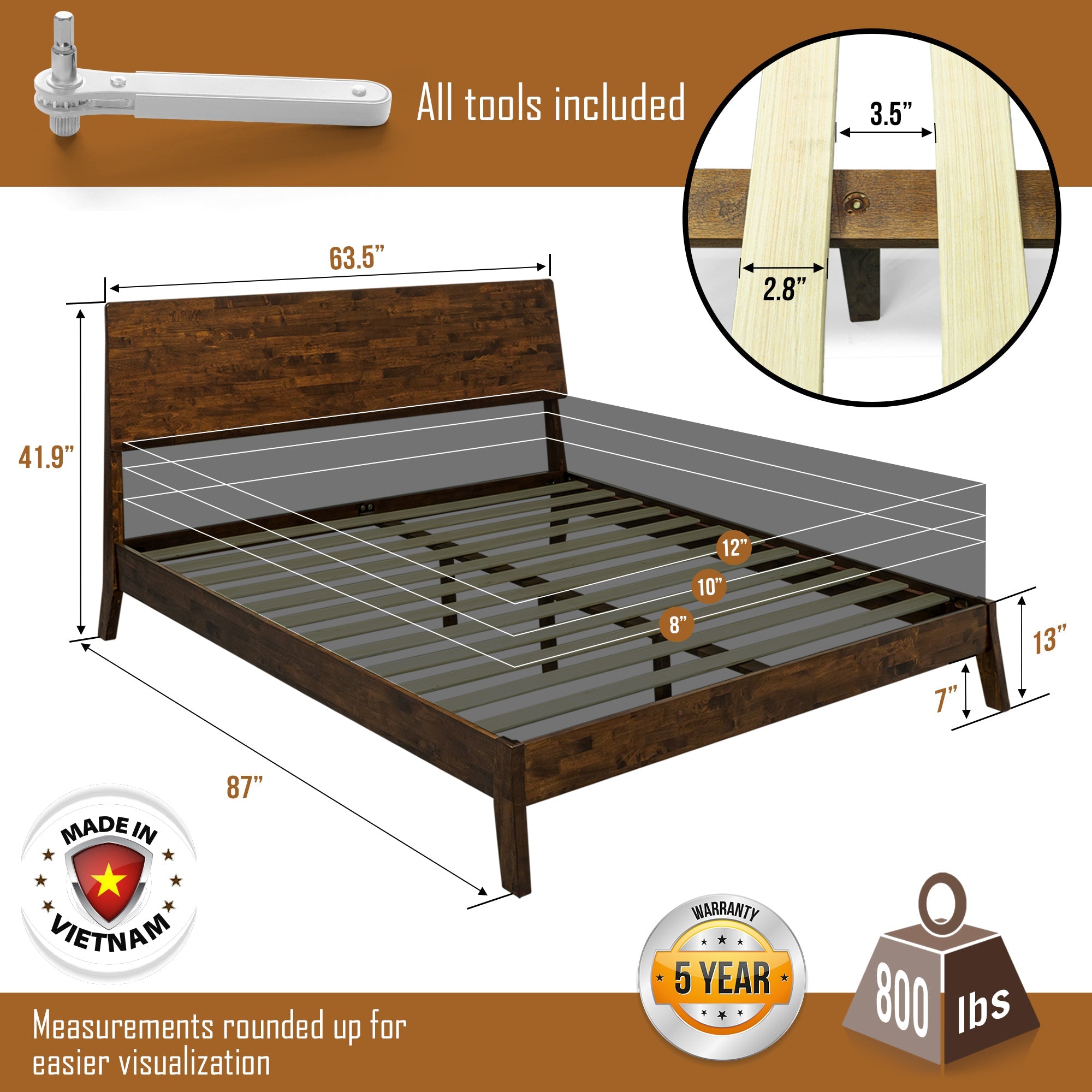 Serenity Deluxe Acacia Wood Platform Bed Frame - Multiple Finishes