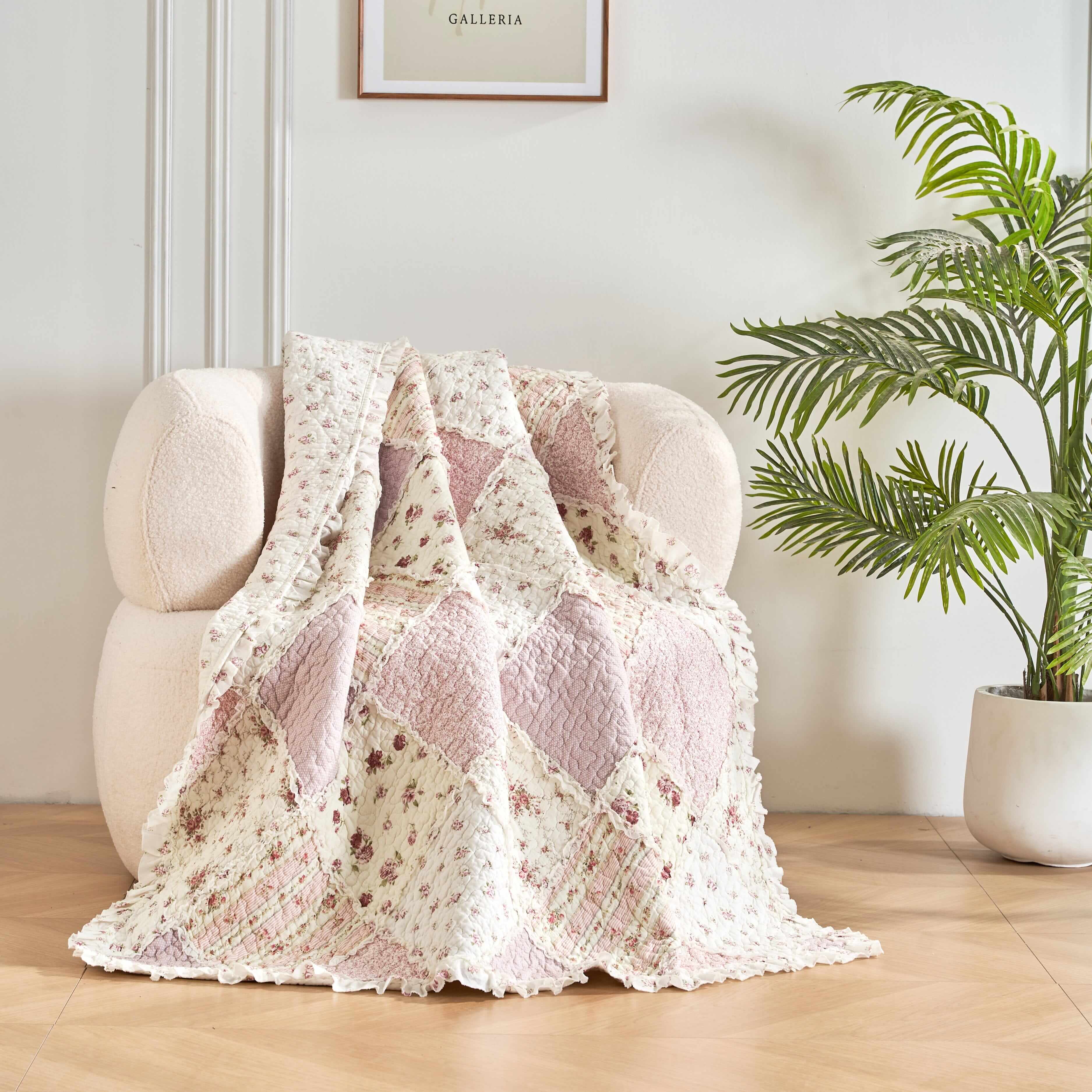 Cotton Patchwork Quilted Blanket - Floral Cottage