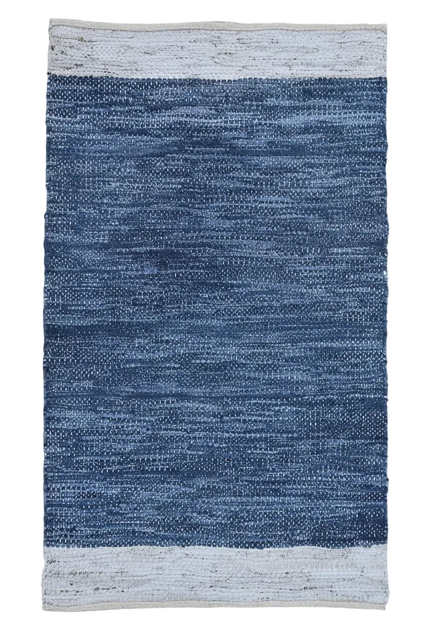 Timbergirl Navy Natural Leather and Jute Handmade Rug