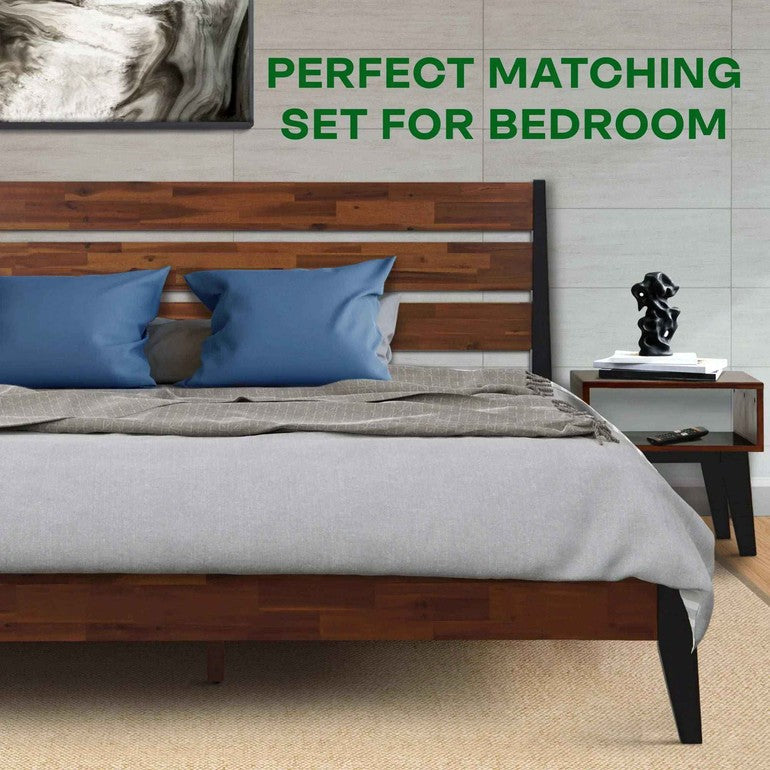 Emery Bed Frame & Nightstand Set - Acacia Solid Wood in Walnut, or Americano