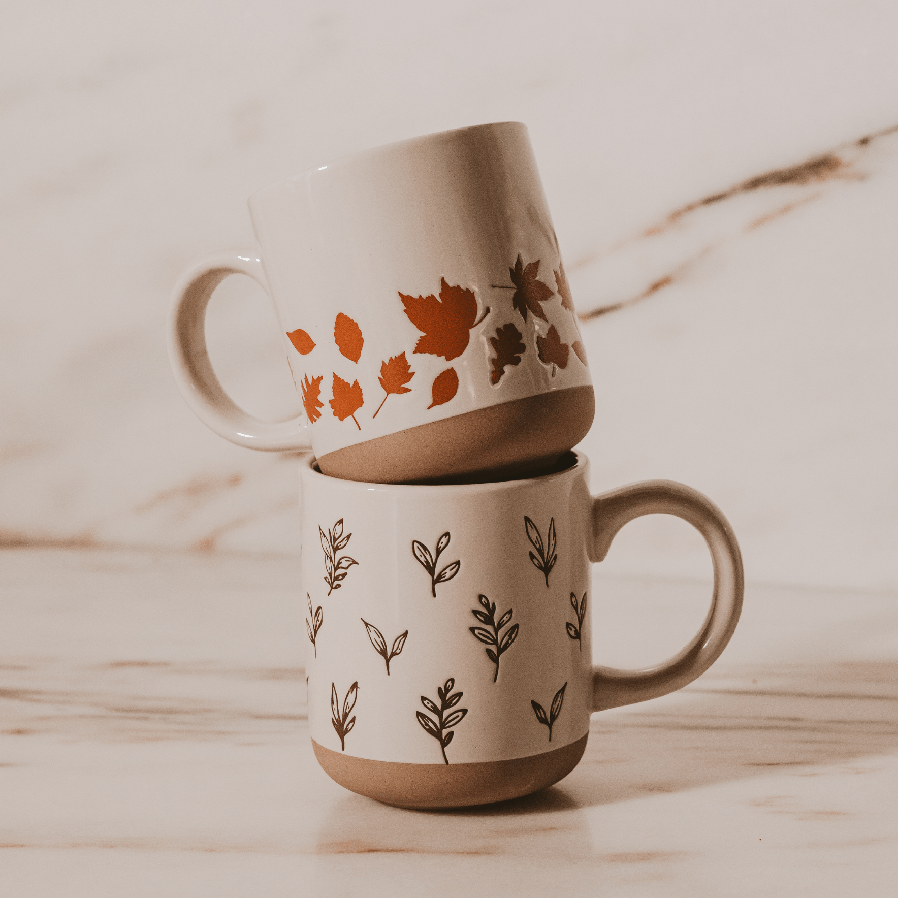 Orange Leaves 14 oz Cream Stoneware Coffee Mug