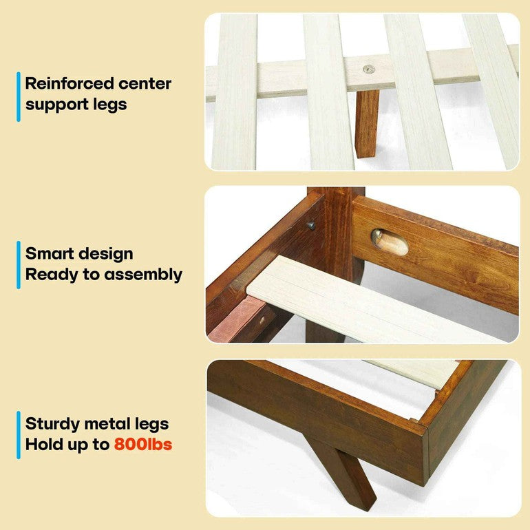 Harmony Acacia Solid Wood Platform Bed Frame in Caramel, Natural Oak, Walnut