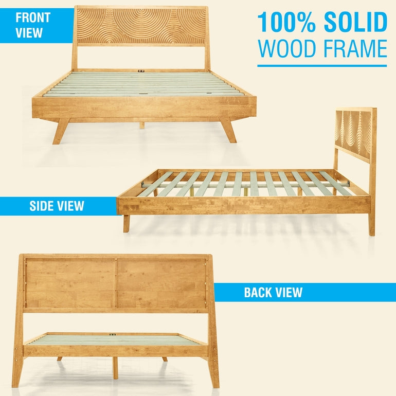 Harmony Acacia Solid Wood Platform Bed Frame in Caramel, Natural Oak, Walnut