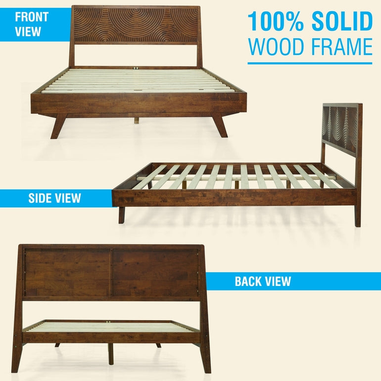 Harmony Acacia Solid Wood Platform Bed Frame in Caramel, Natural Oak, Walnut