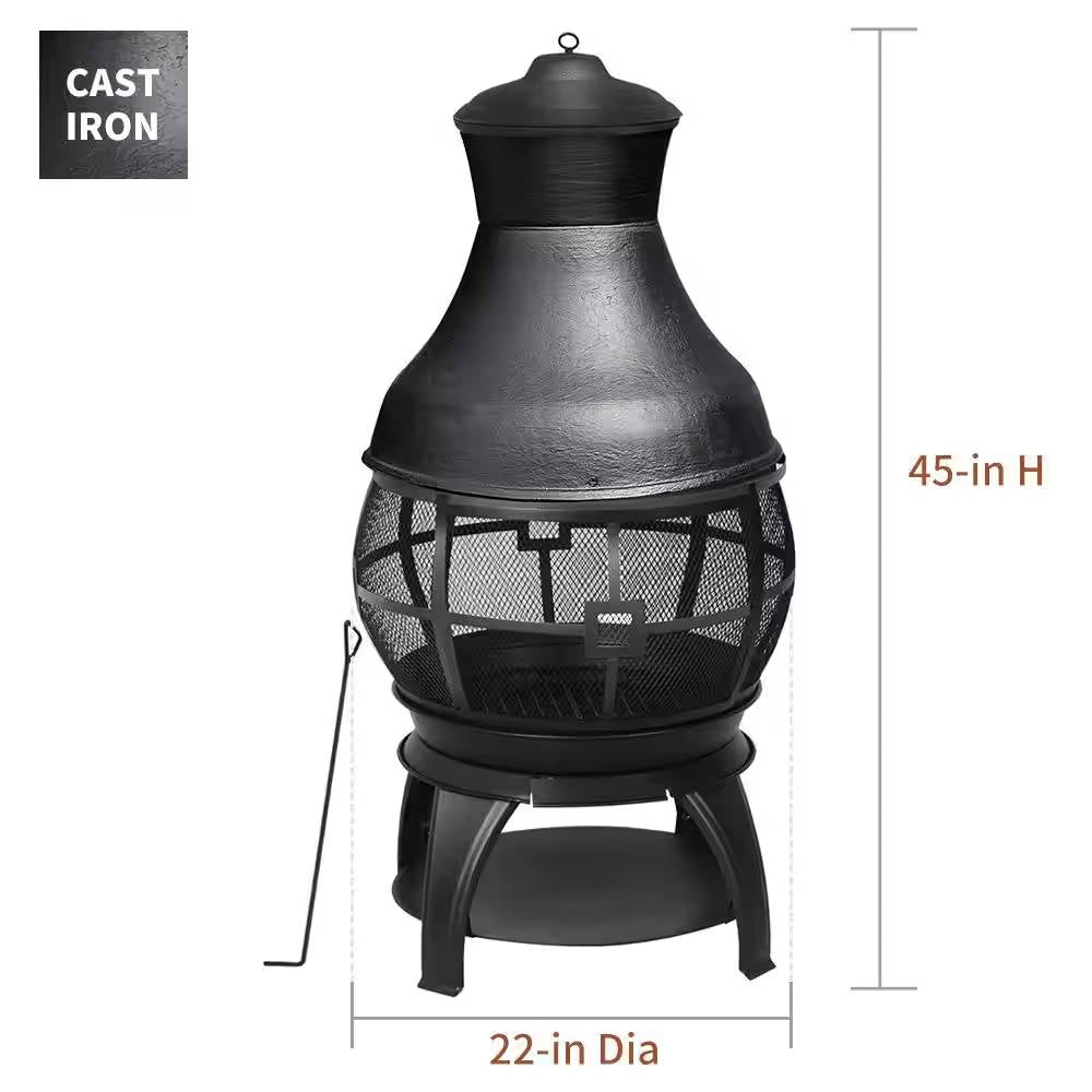 45-inch Black Cast Iron Outdoor Fireplace