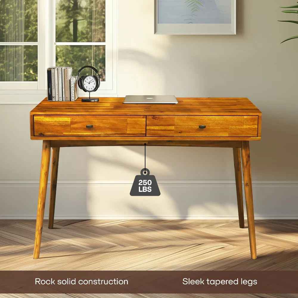 Acacia Lagom 48" Solid Wood Work Desk with Drawers In Multiple Finishes