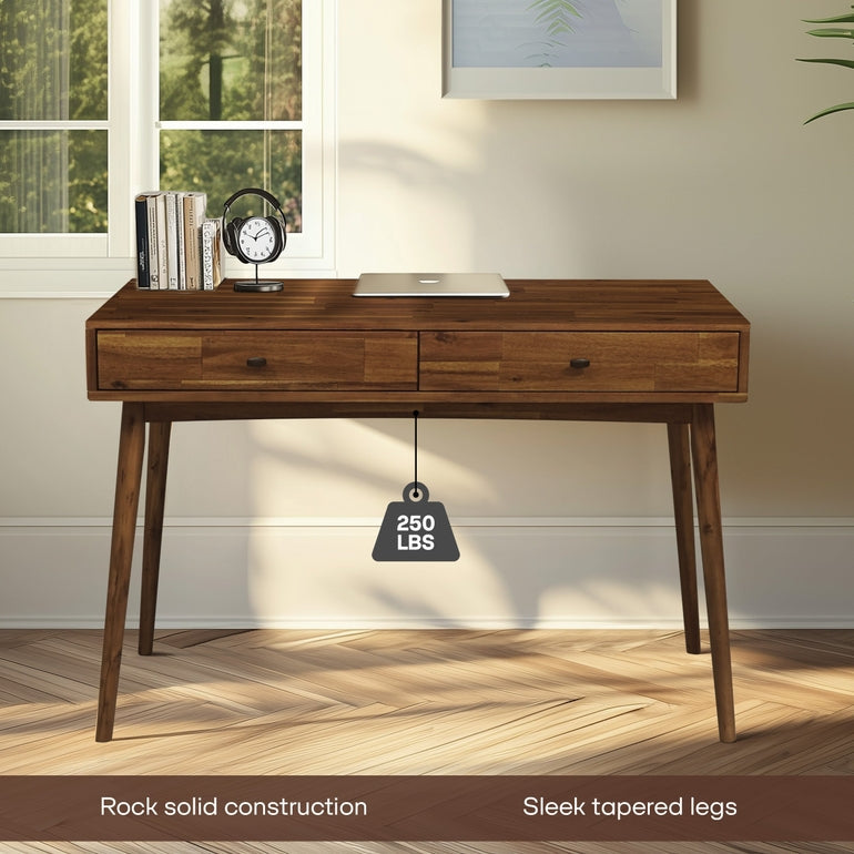 Acacia Lagom 48" Solid Wood Work Desk with Drawers In Multiple Finishes