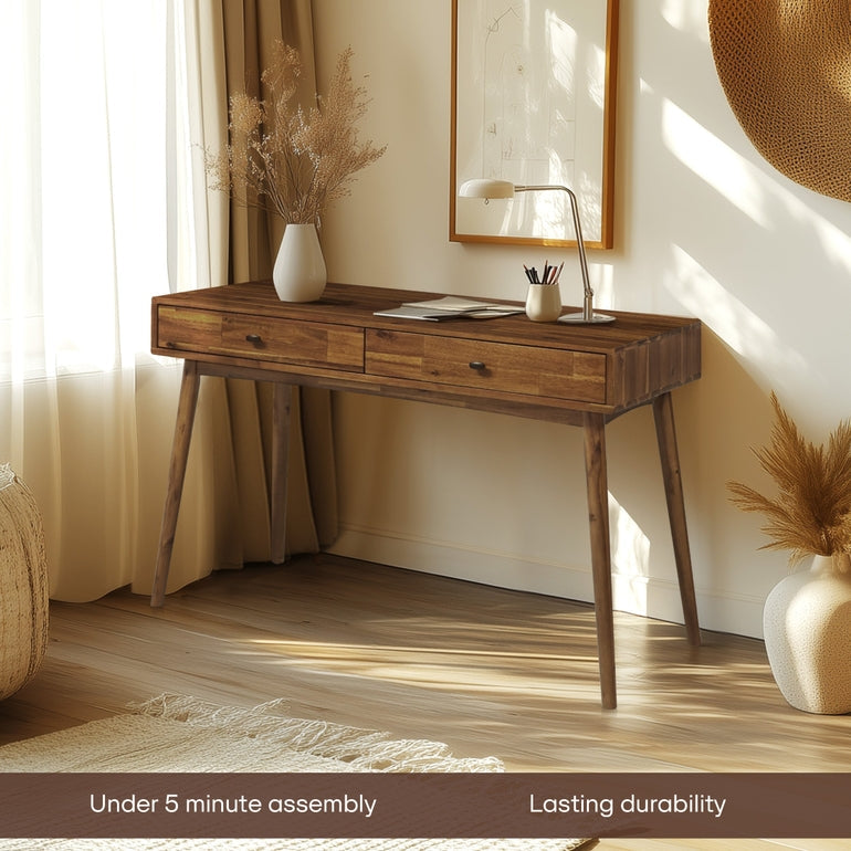 Acacia Lagom 48" Solid Wood Work Desk with Drawers In Multiple Finishes