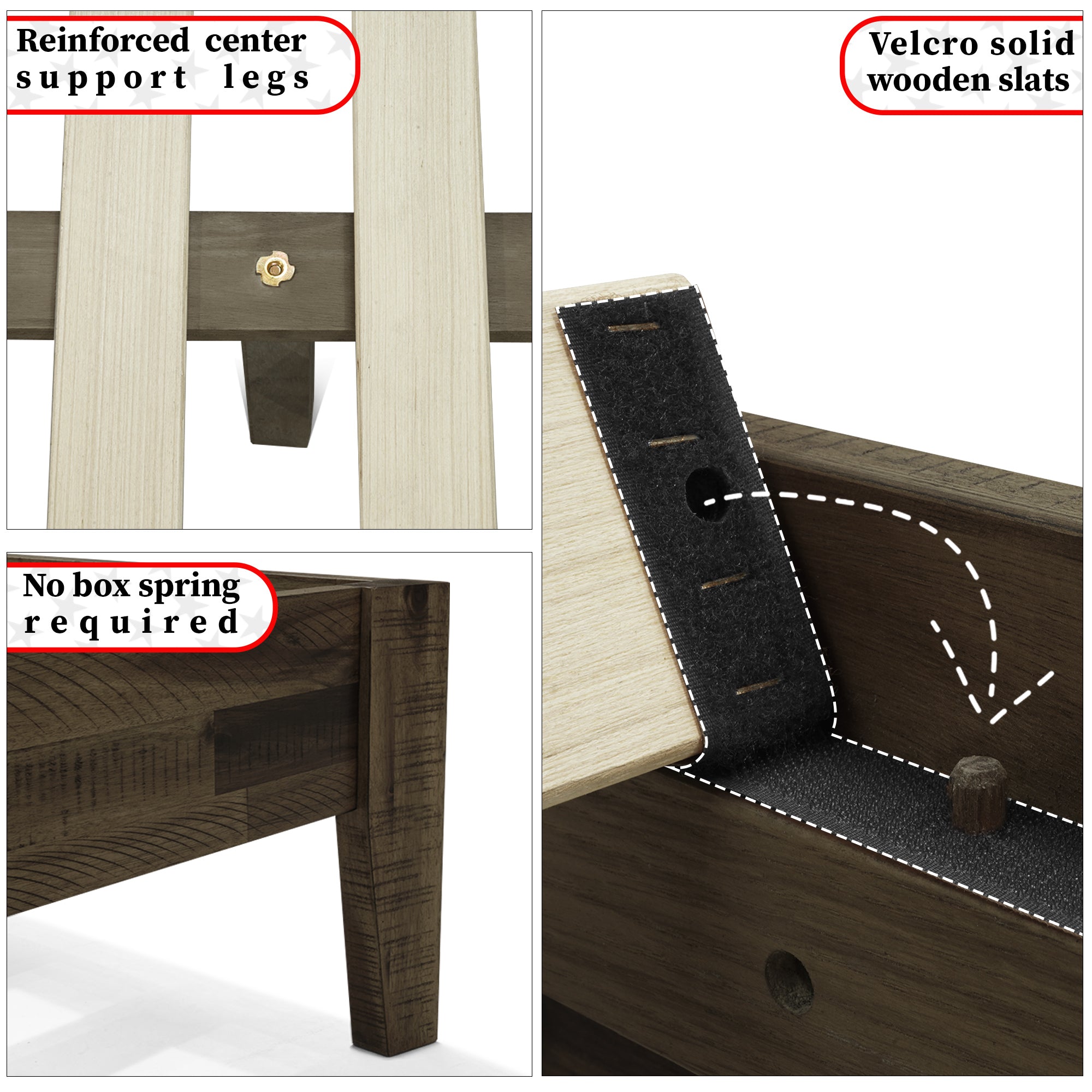 Acacia Sierra Deluxe Solid Wood Bed Frame - in Ebony, Walnut, or Early American